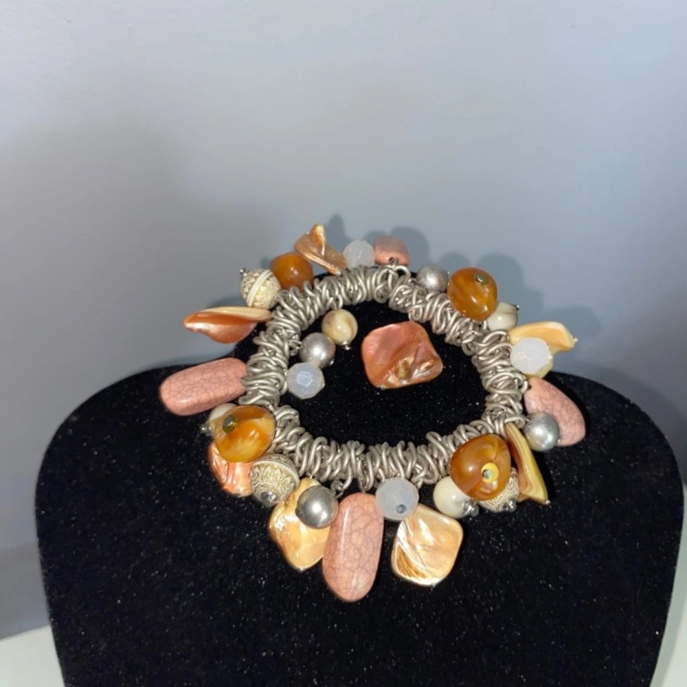 Vintage Stone Dangle Stretch Statement Bracelet P… - image 3